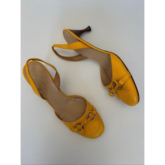 Kate Spade Terry Round Toe Slingback Kitten Heels in Yellow Size 8.5 - Picture 4 of 12